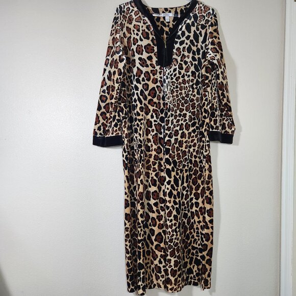Charter Club Intimates Leopard Velvet/Velour House Coat/Robe Sz. L - Picture 1 of 16